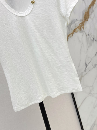 26ss Hardware-decorated U-neck T-shirt