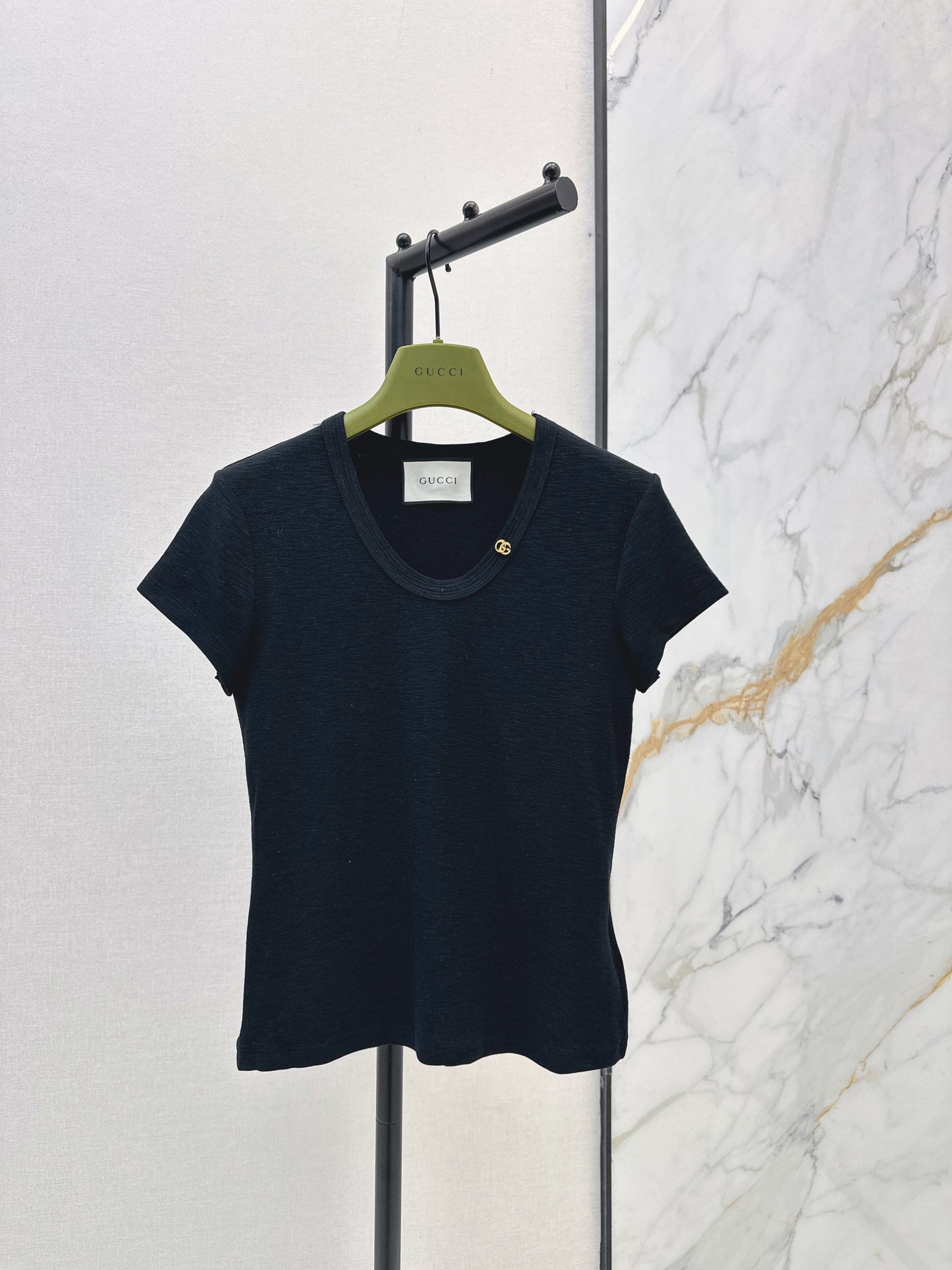 26ss Hardware-decorated U-neck T-shirt