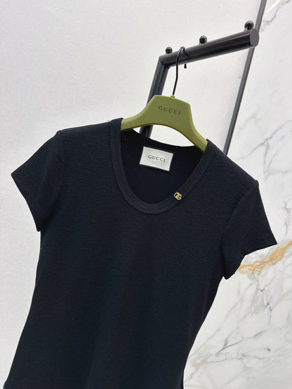 26ss Hardware-decorated U-neck T-shirt