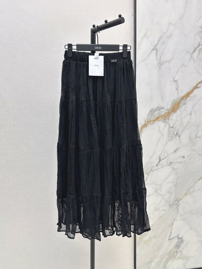 26ss Metal-embellished mesh maxi skirt