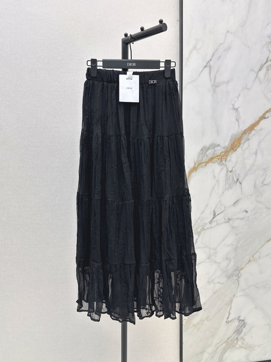 26ss Metal-embellished mesh maxi skirt