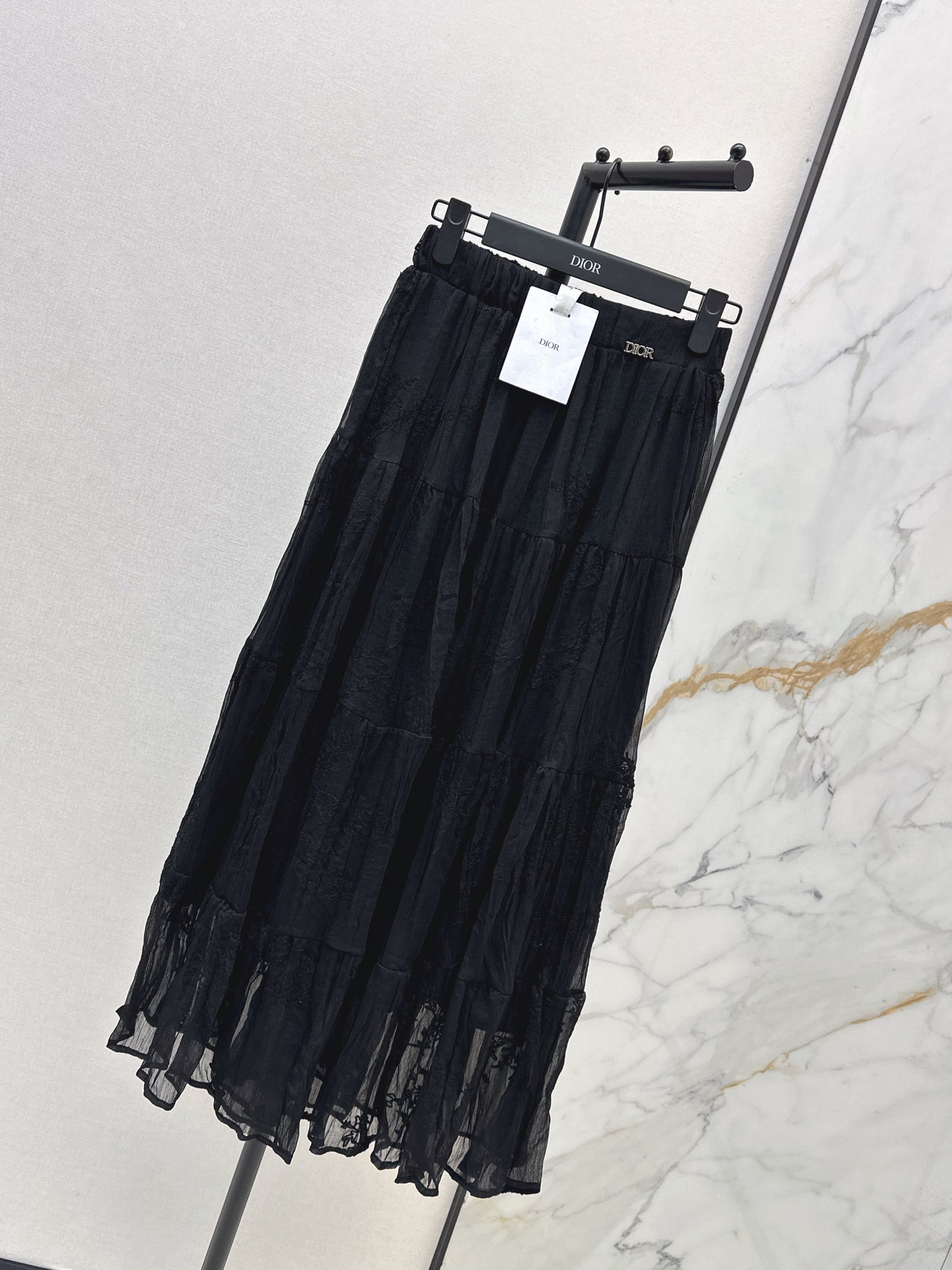 26ss Metal-embellished mesh maxi skirt