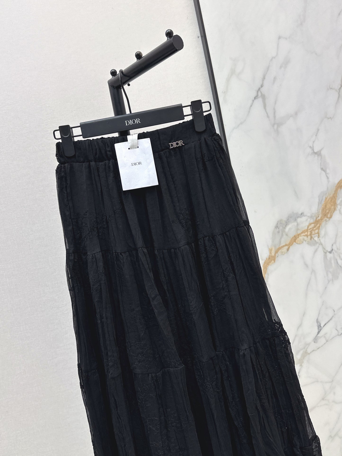 26ss Metal-embellished mesh maxi skirt