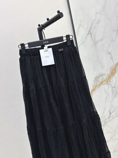 26ss Metal-embellished mesh maxi skirt