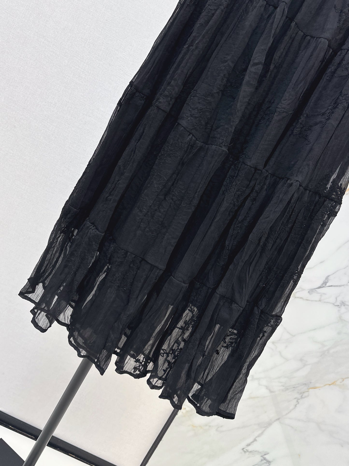 26ss Metal-embellished mesh maxi skirt