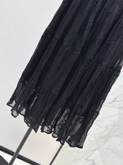 26ss Metal-embellished mesh maxi skirt