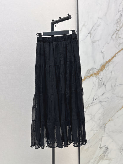 26ss Metal-embellished mesh maxi skirt