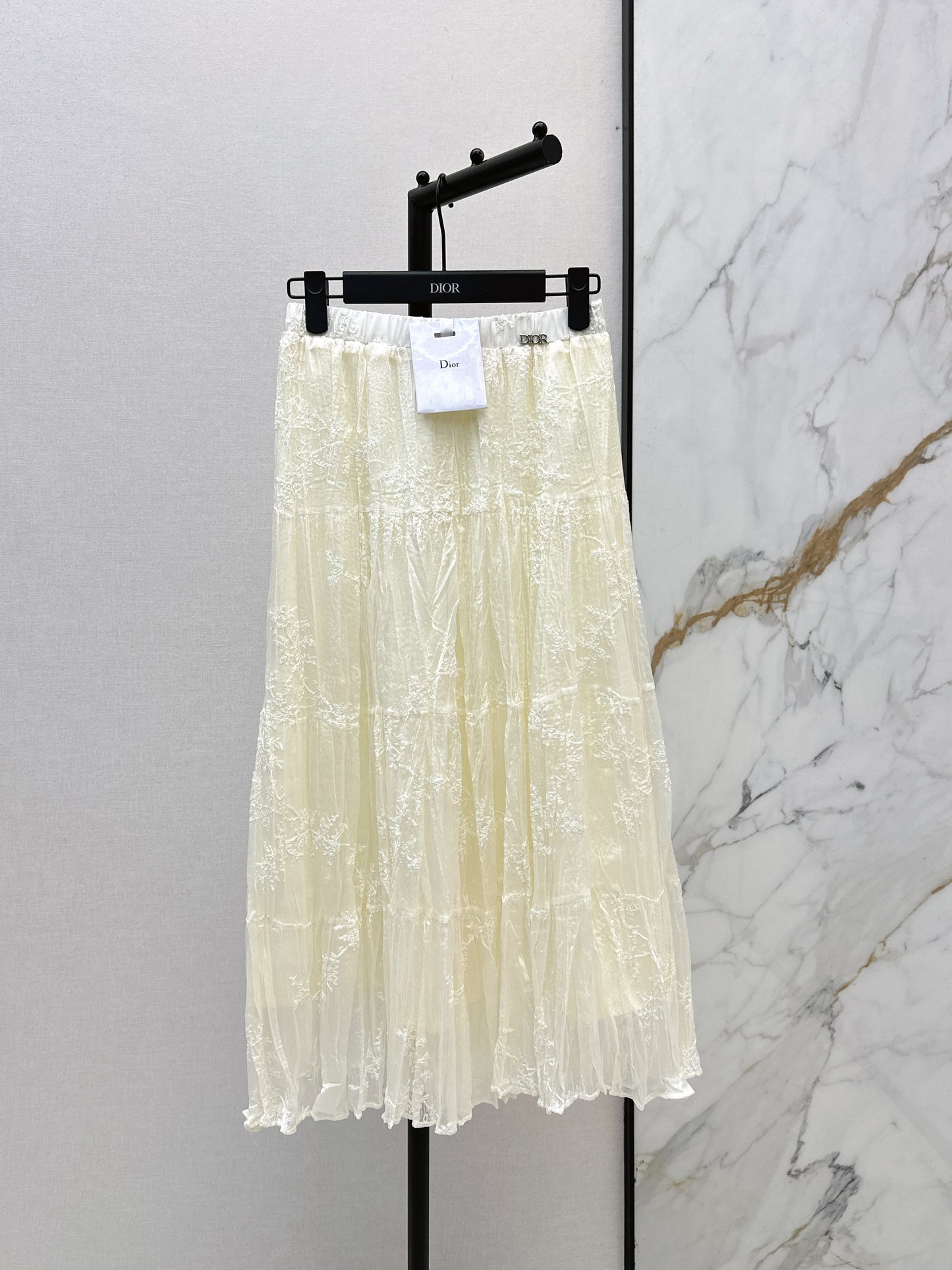 26ss Metal-embellished mesh maxi skirt