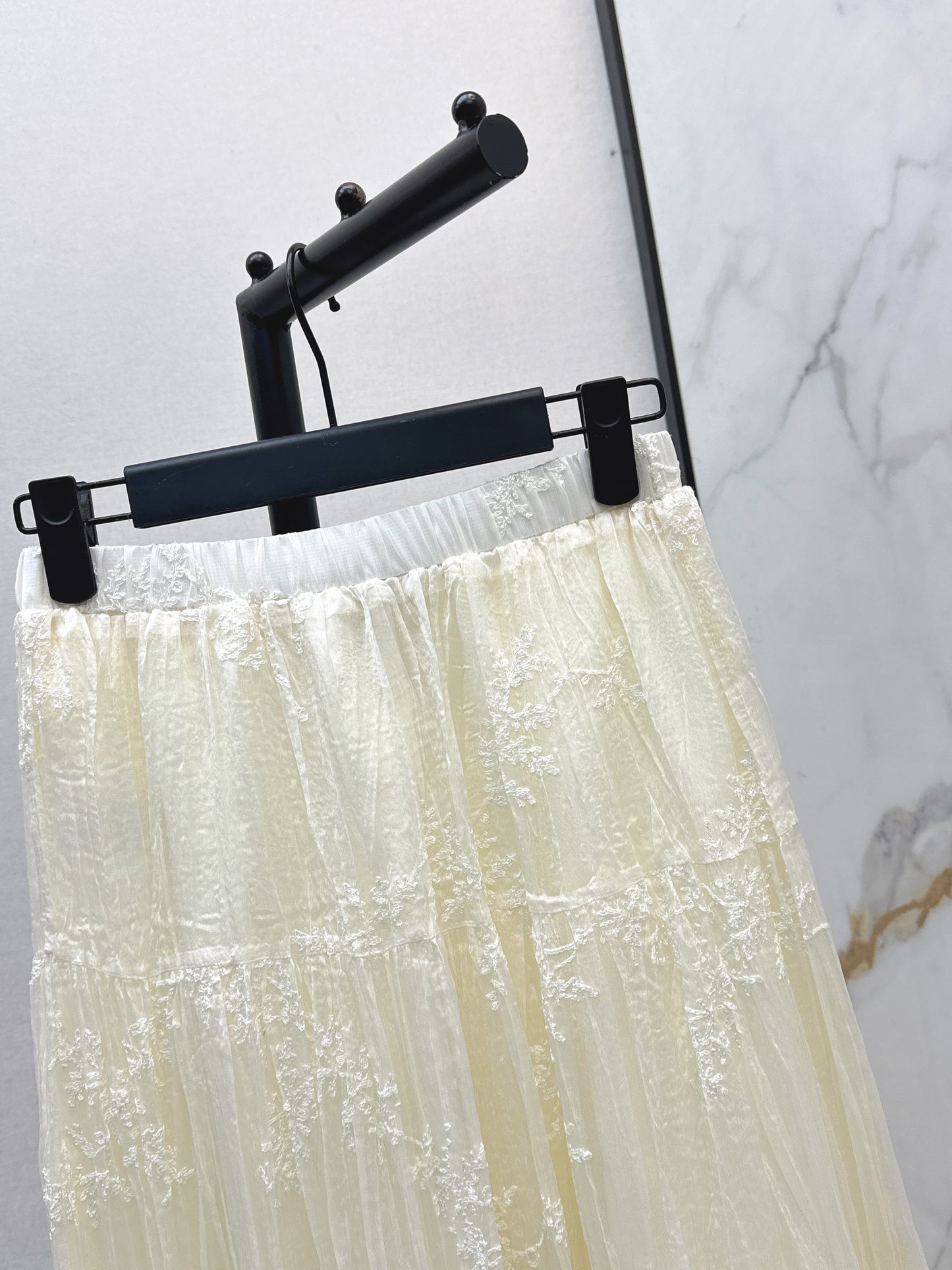 26ss Metal-embellished mesh maxi skirt