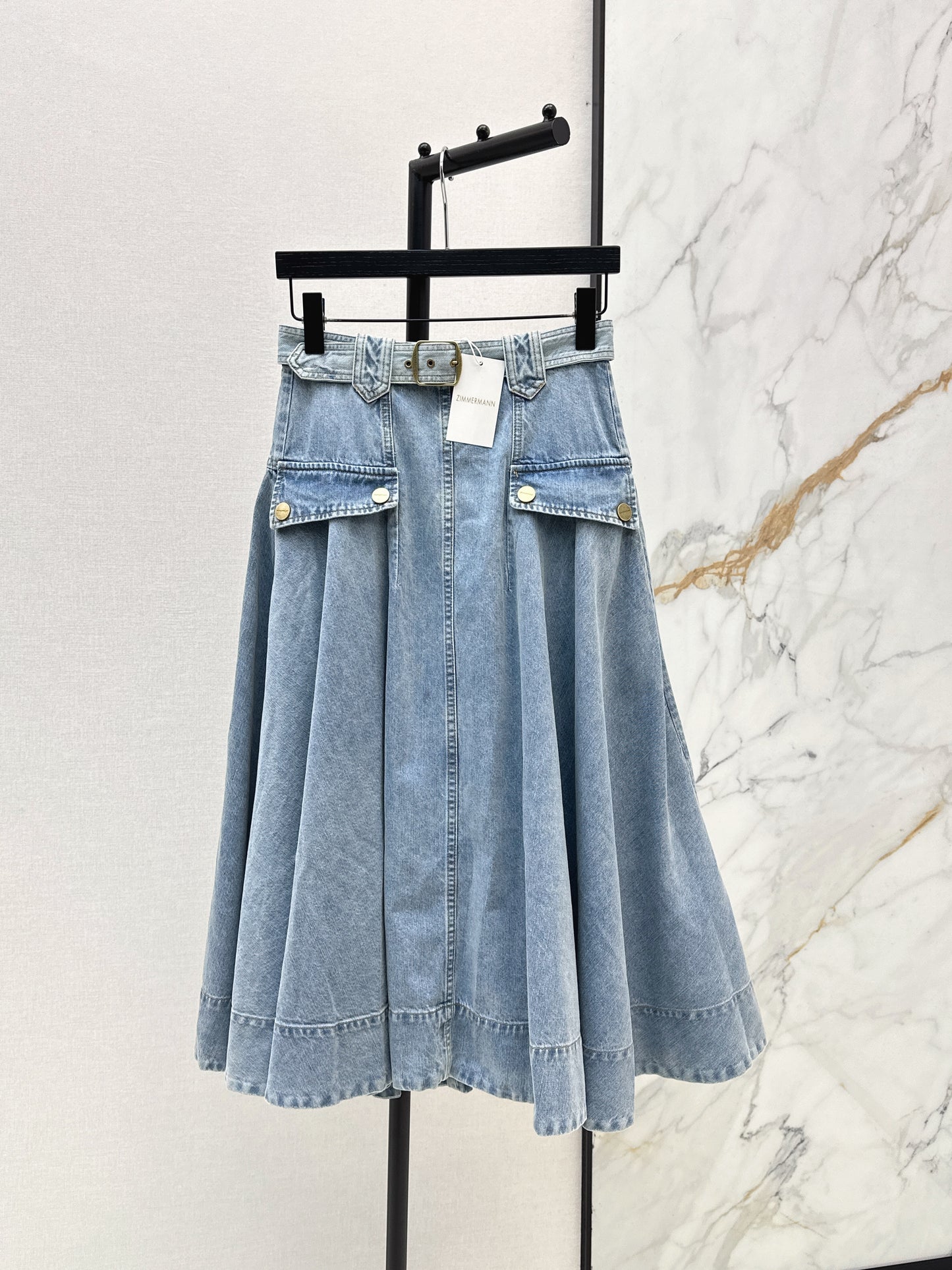 26ss Workwear-style denim maxi skirt