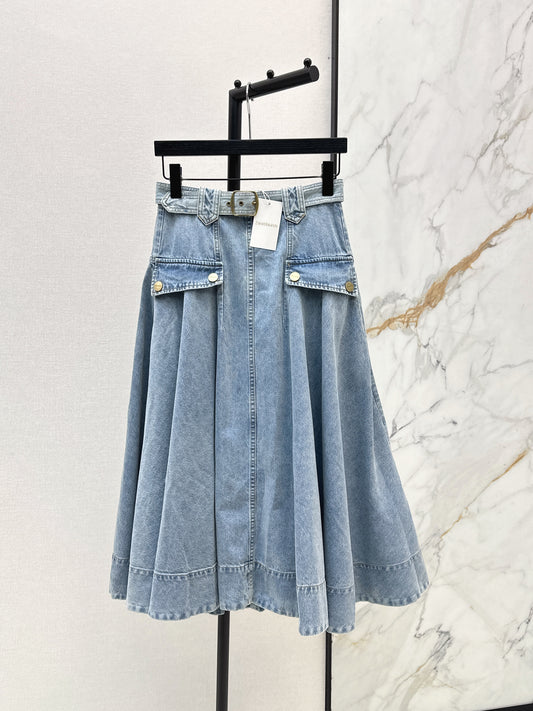 26ss Workwear-style denim maxi skirt