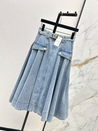 26ss Workwear-style denim maxi skirt