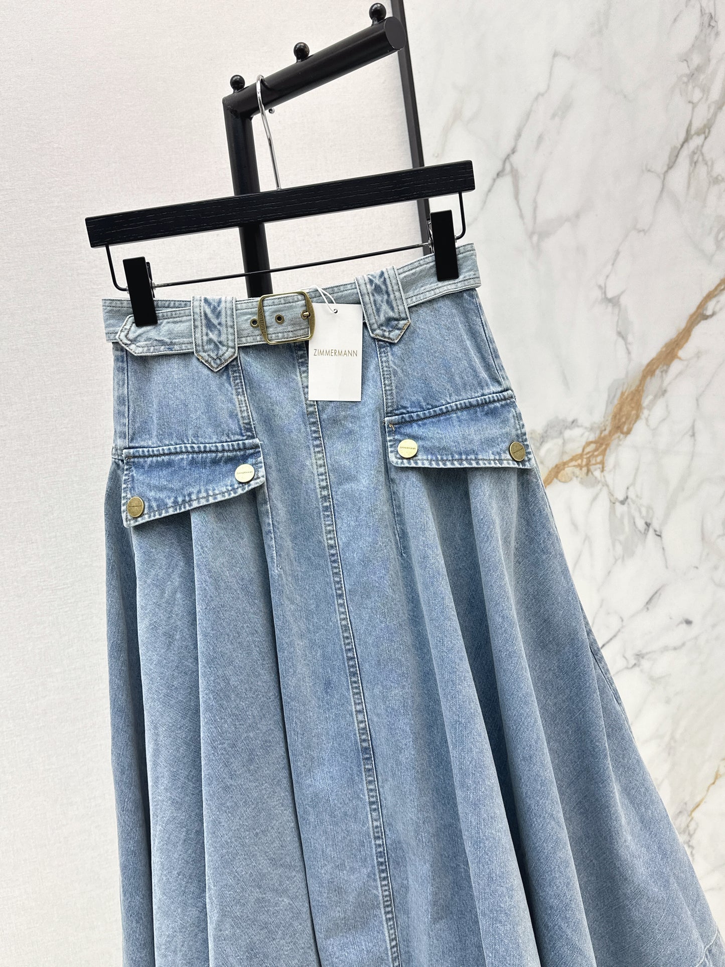 26ss Workwear-style denim maxi skirt