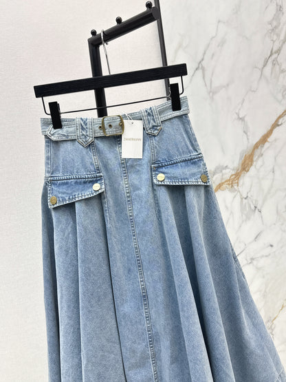 26ss Workwear-style denim maxi skirt