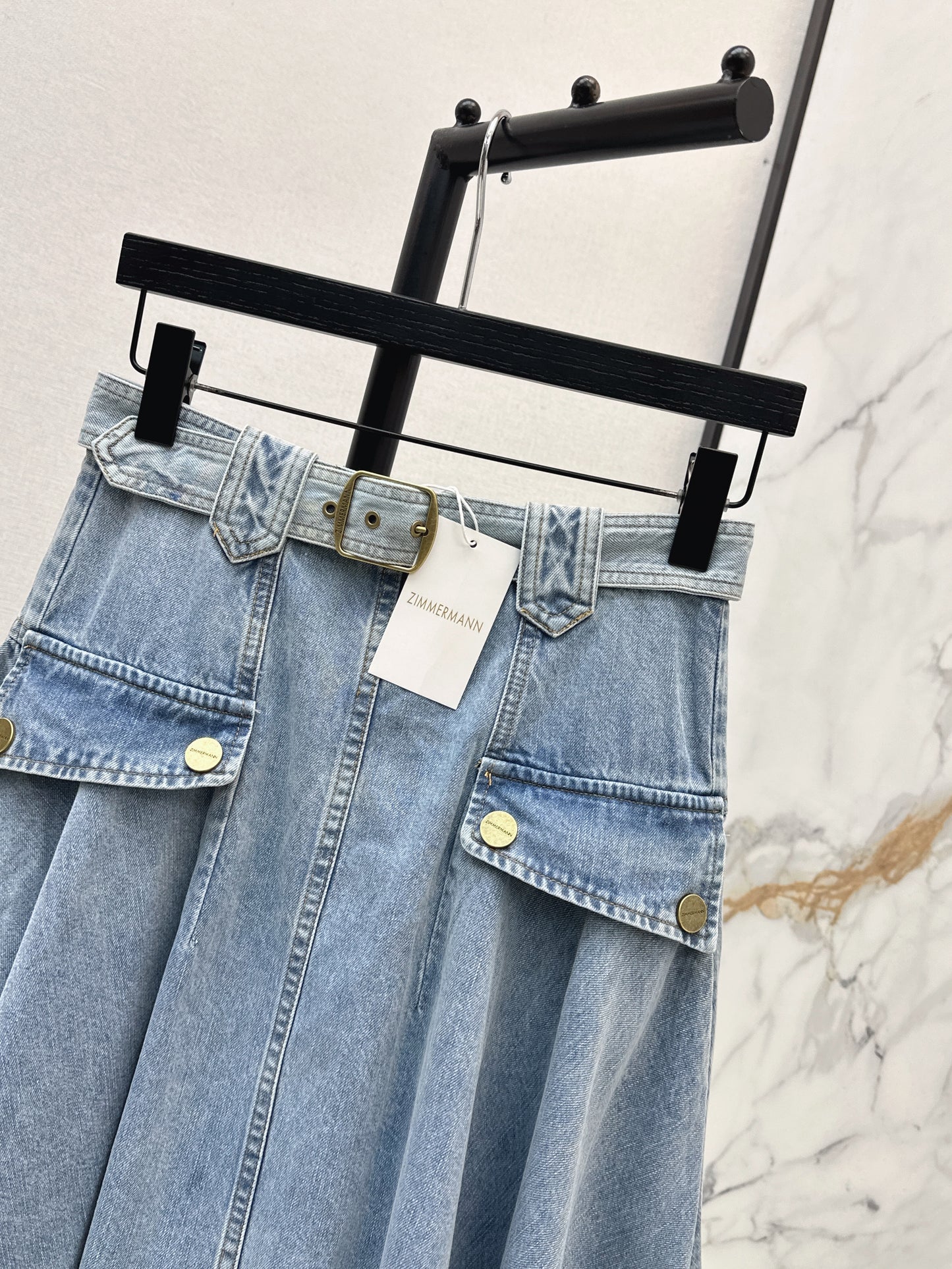 26ss Workwear-style denim maxi skirt