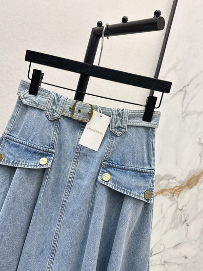 26ss Workwear-style denim maxi skirt
