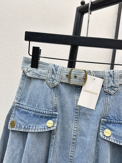 26ss Workwear-style denim maxi skirt