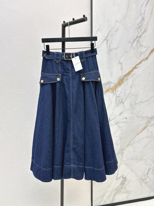 26ss Workwear-style denim maxi skirt