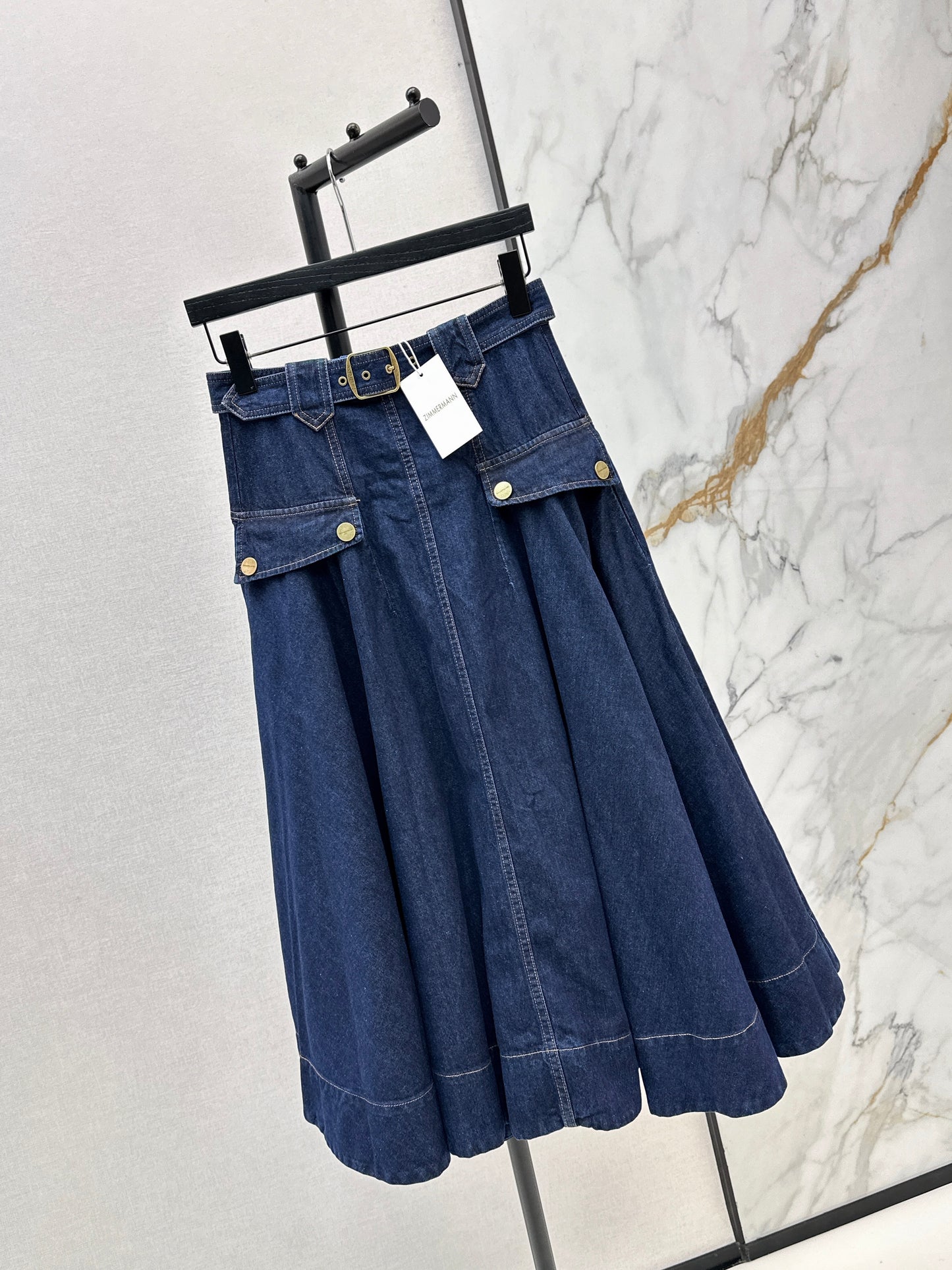 26ss Workwear-style denim maxi skirt