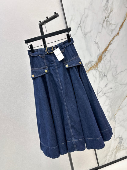 26ss Workwear-style denim maxi skirt