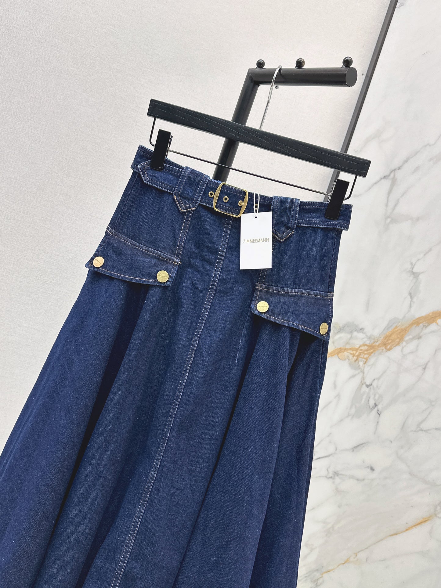 26ss Workwear-style denim maxi skirt