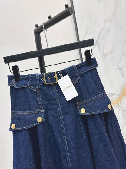 26ss Workwear-style denim maxi skirt