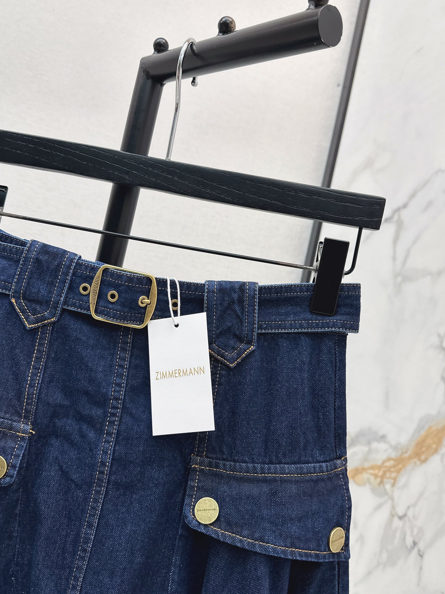 26ss Workwear-style denim maxi skirt