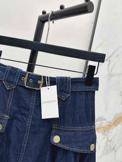 26ss Workwear-style denim maxi skirt