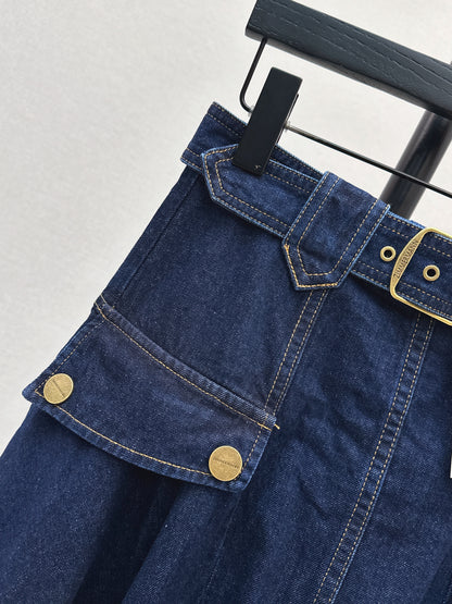 26ss Workwear-style denim maxi skirt