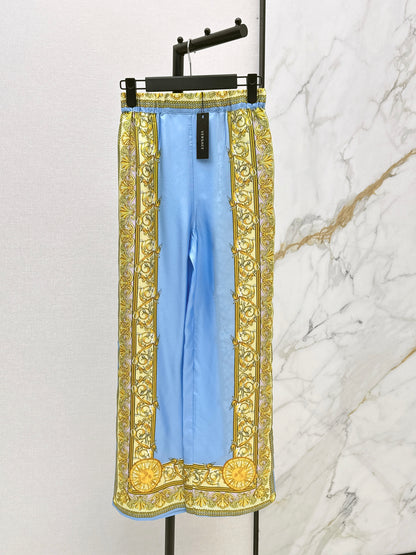 26ss Printed Silk Straight Leg Pants