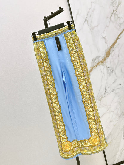 26ss Printed Silk Straight Leg Pants
