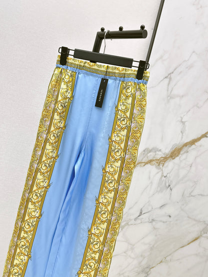 26ss Printed Silk Straight Leg Pants