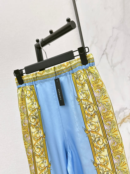 26ss Printed Silk Straight Leg Pants
