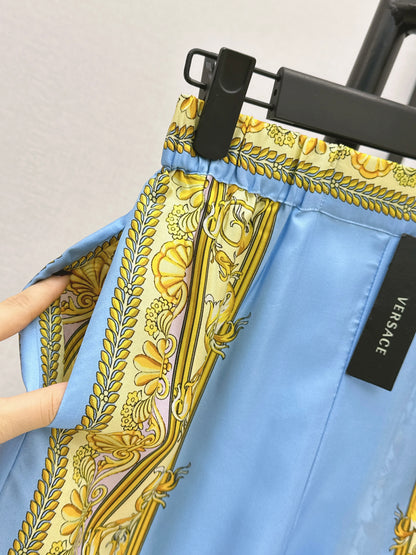 26ss Printed Silk Straight Leg Pants