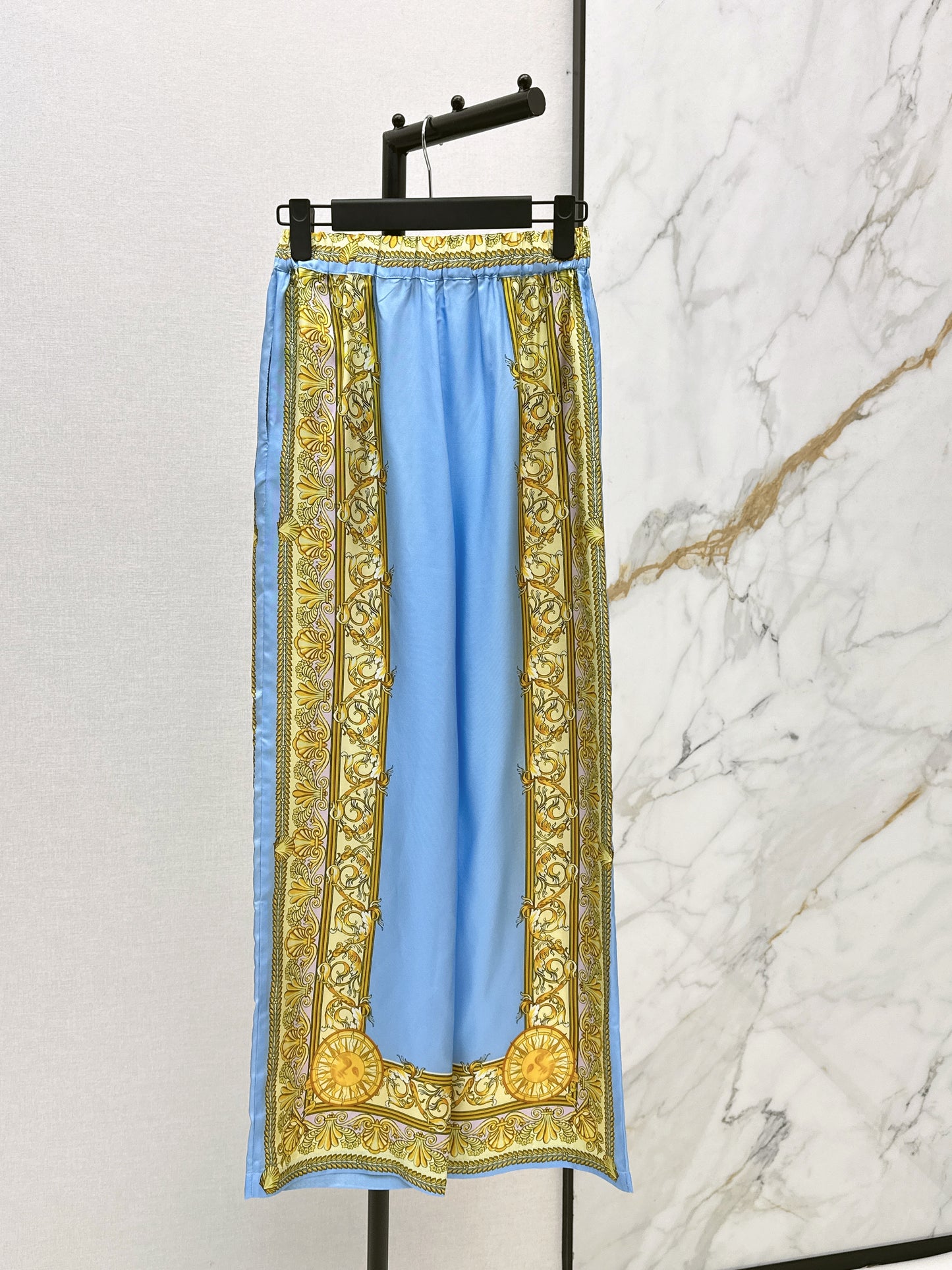 26ss Printed Silk Straight Leg Pants