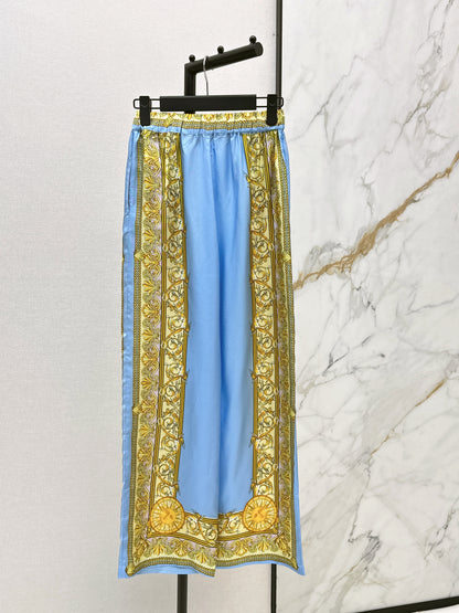 26ss Printed Silk Straight Leg Pants