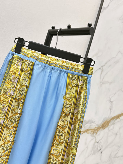 26ss Printed Silk Straight Leg Pants