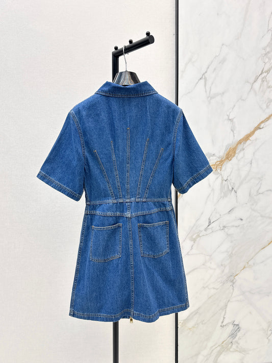 26ss Leather-trimmed denim dress