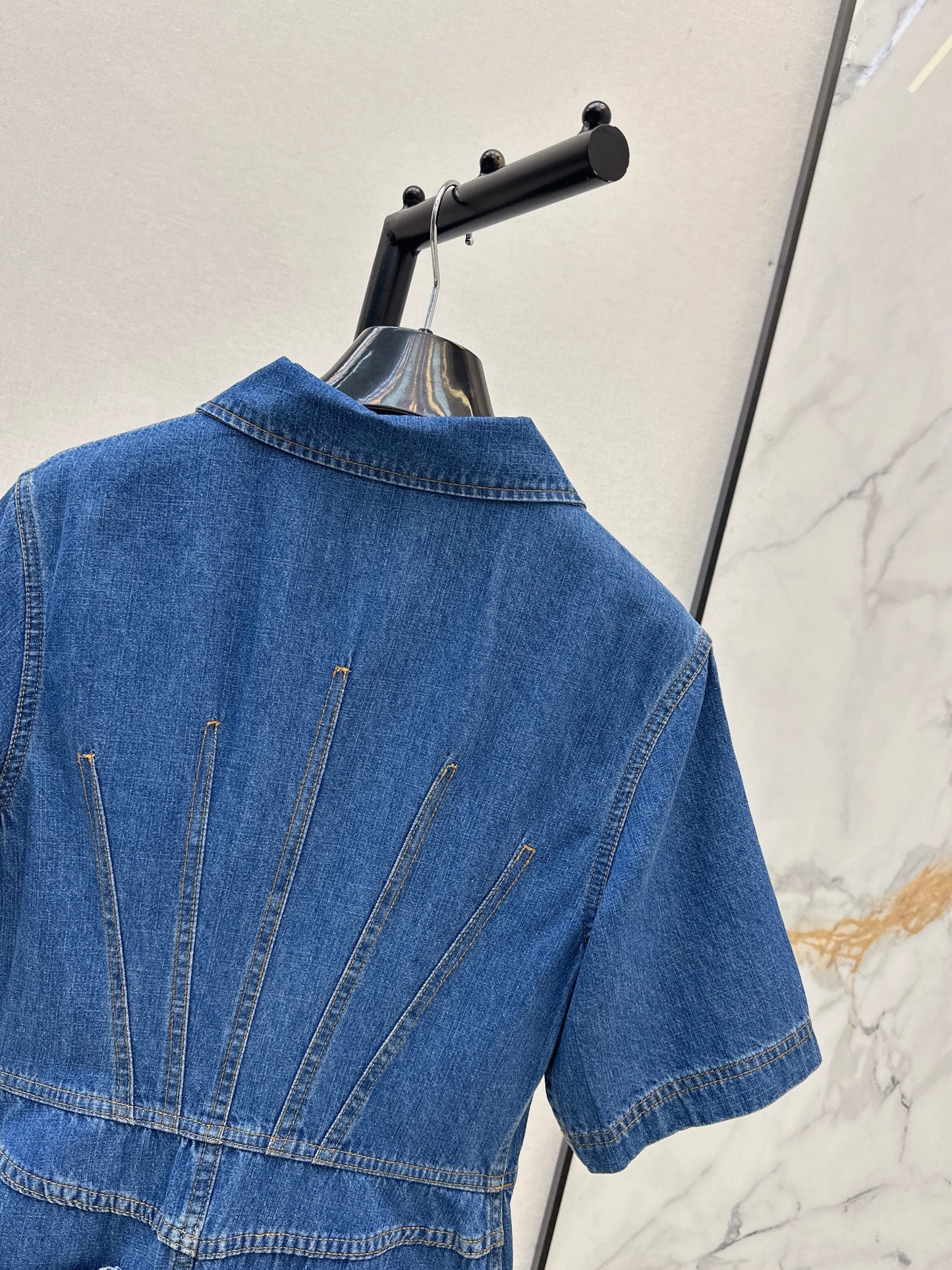 26ss Leather-trimmed denim dress