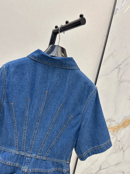 26ss Leather-trimmed denim dress
