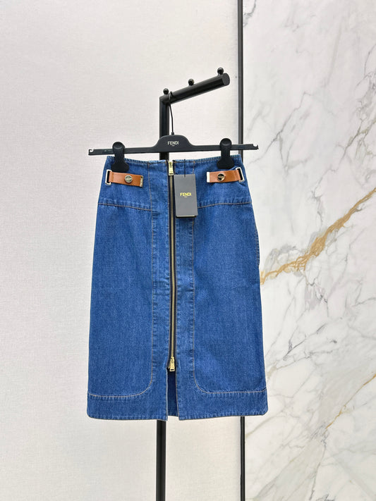 26ss Zippered Denim Midi Skirt