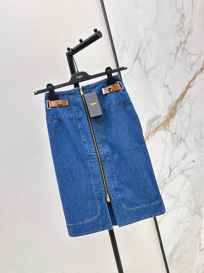 26ss Zippered Denim Midi Skirt