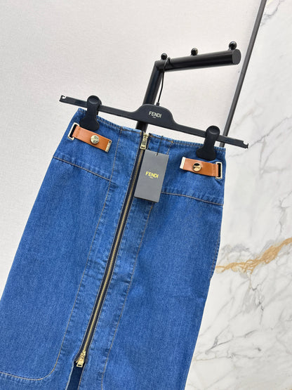 26ss Zippered Denim Midi Skirt