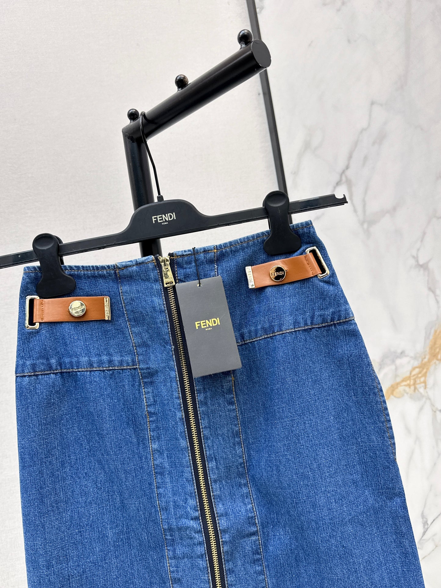 26ss Zippered Denim Midi Skirt