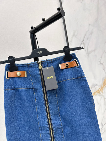 26ss Zippered Denim Midi Skirt