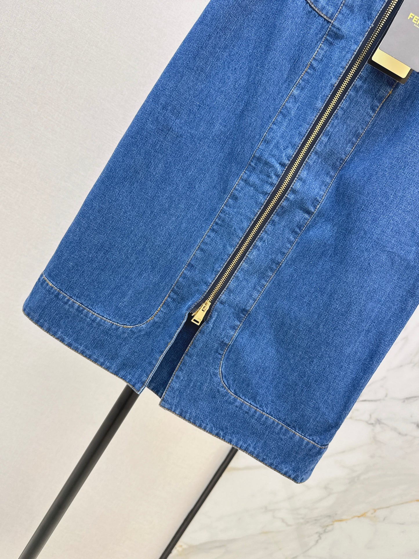 26ss Zippered Denim Midi Skirt
