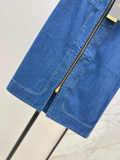26ss Zippered Denim Midi Skirt