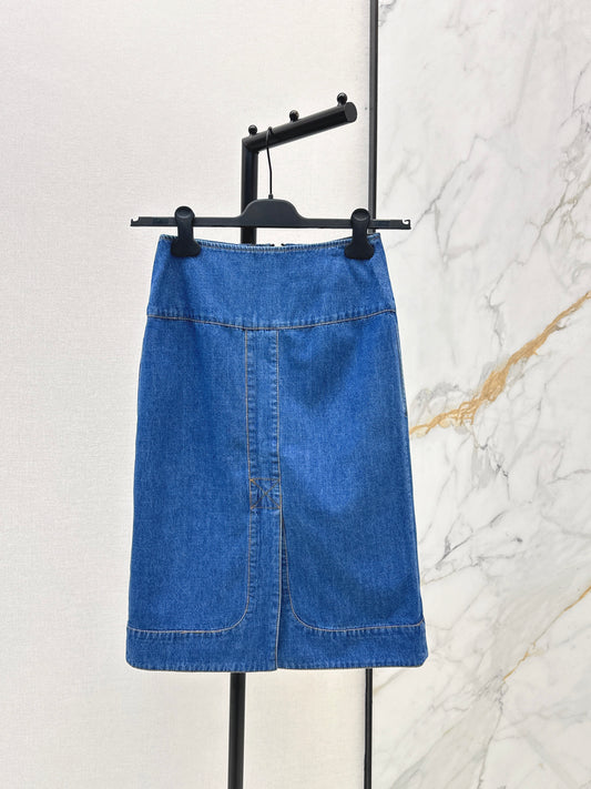 26ss Zippered Denim Midi Skirt