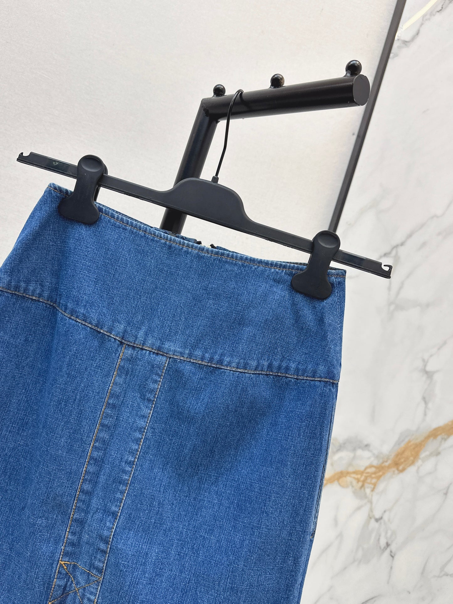 26ss Zippered Denim Midi Skirt