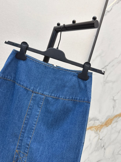 26ss Zippered Denim Midi Skirt